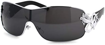 Womens Coy Metal Jewel Designer Fashion Shield Wrap Sunglasses