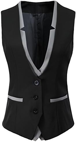 V VOCNI Women V-Neck Slim Fit Business Office Bottoned Dressy Suit Vest Waistcoat