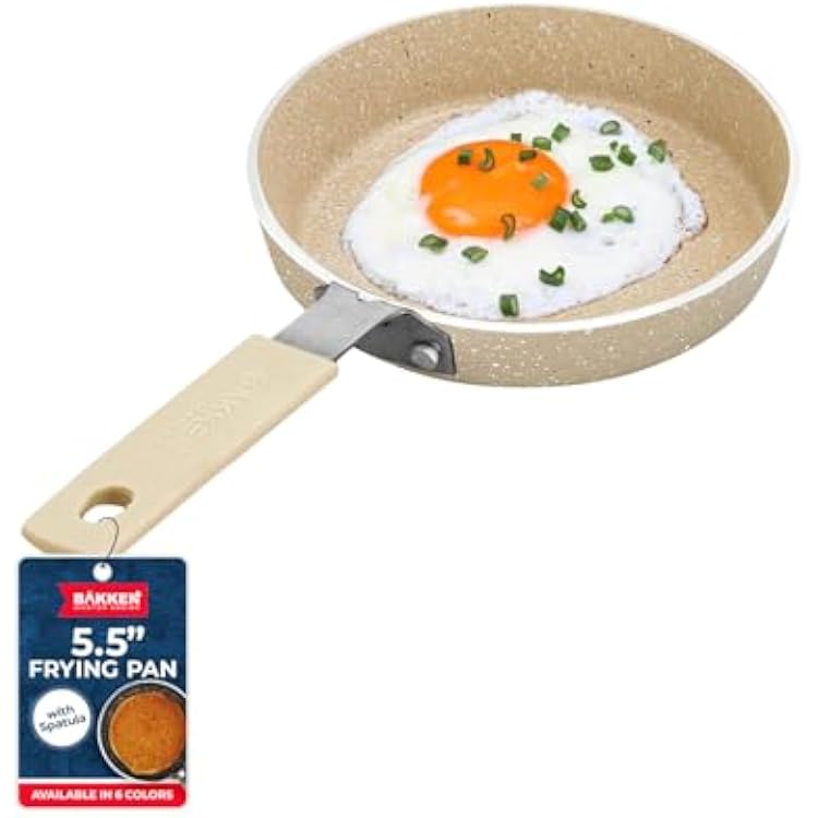 BAKKEN Swiss 2-Piece Mini Pan Set 5.5 Non-Stick Egg Pan with Spatula, Cool-Touch Handles, Heat-Resistant Up To 400 F, Food-Grade Safe, For Gas, Electric and Ceramic Cooktops, White Marble