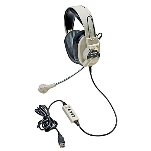 Califone 3066AV-USB Deluxe Over-Ear Stereo Headset with Gooseneck Microphone, USB Plug, Beige, Each