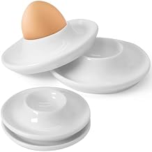 4 PCS Ceramic Egg Cups, White Hard Boiled Egg Holders for Restaurant, Kitchen and Parties for Breakfast, Serving and Meal(Circle)