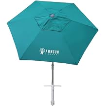 AMMSUN 8ft Large Beach Umbrellas for Sand Heavy Huty Wind Portable Commercial Grade Patio Beach Umbrella with Sand Anchor Hanging Hook Weight Sandbag Adjustable Height Air Vent UPF 50+ Telescoping Pole without tilt Navy