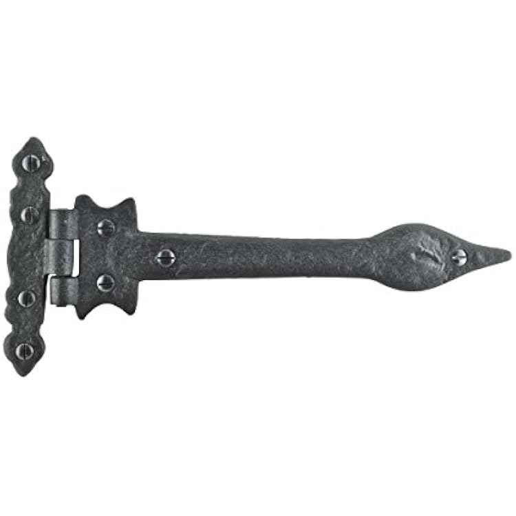 Renovators Supply Manufacturing Black Wrought Iron Strap Hinge 9 Spear Tip Flush Mount Heavy Duty Strap Gate and Door Hinges with Hardware