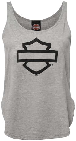 Harley-Davidson Womens Open Bar & Shield Curved Hem Sleeveless Tank Top, Gray