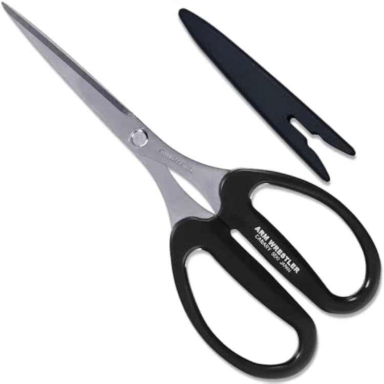 CANARY Utility Scissors All Purpose Heavy Duty 7.5 [Straight Long Blade] Made in JAPAN, Razor Sharp Japanese Stainless Steel Blade, Black