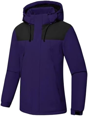 Pdbokew Womens Skiing Jackets Fleece Lining Insulated Jacket Purple XX-Large