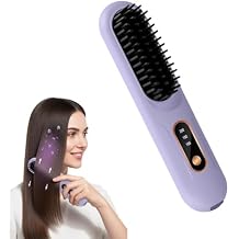 Hair Straightener Brush,2026 New Portable Straightener Brushs for Travel, Fast Heating Cordless Mini Hair Straightening Brush with LCD Temperature Display (Purple)