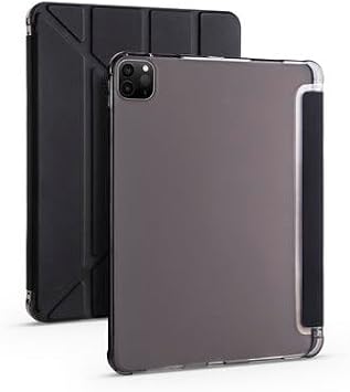 Aksesuarcim Apple iPad Pro 12.9 2020 (4.Nesil) ile Uyumlu Kılıf Silikon Yumuşak Kalem Bölmeli Esnek 4 Farklı Stand Olabilen Tablet Kılıfı Siyah