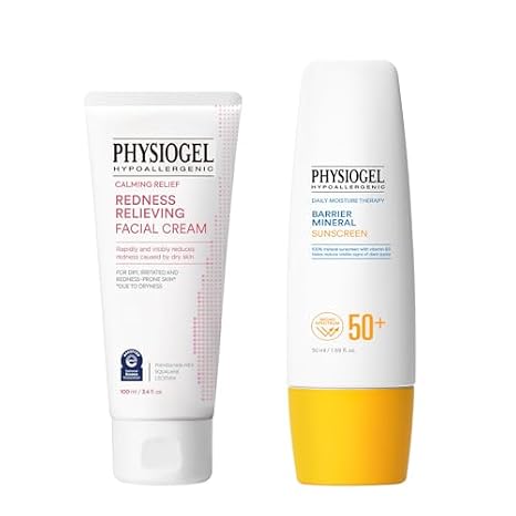PHYSIOGEL Moisturizer Cream and Lightweight Moisture Korean Sunscreen, Korean skin care, Reduces Redness in just 3 days, Broad Spectrum SPF 50+, Water Resistant & Safe for Sensitve Skin.
