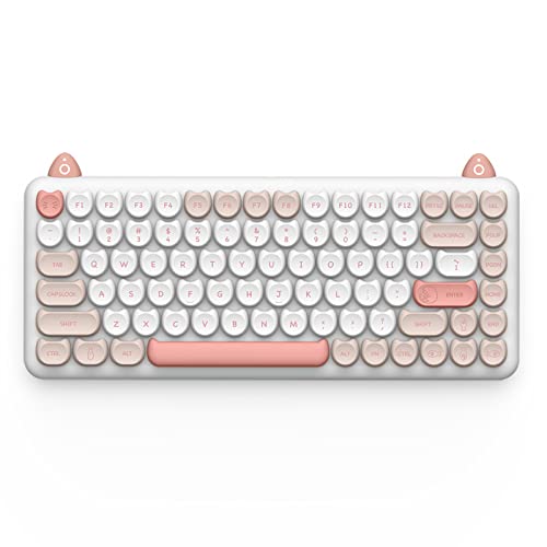 IQUNIX M80 Purry Cat Wireless Mechanical Keyboard, WirelessWired USB Rechargeable Bluetooth Keyboard 84 Keys Kailh Blue Switches with White LED Backlit for WindowsMacAndroidiOS
