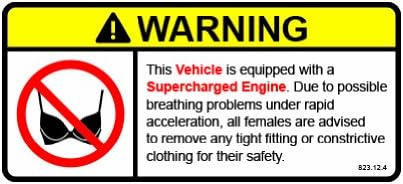Supercharged Engine Warning No Bra - Self Adhesive - Sticker - Decal