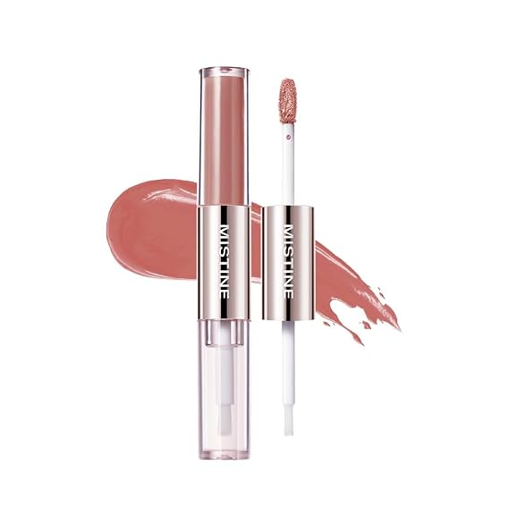 Mistine Lip Gloss Double Headed Lip Glaze Color Holding Lip Jelly Hydrating Gloss Moisturizing Balms Sheer Tint, Shine Glowy Matte Finish 0.05fl oz+0.05 fl oz D06 COCO MARTINI