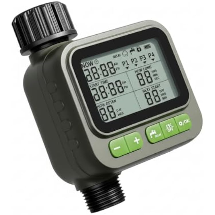 NexusLab Sprinkler Timer, 4 Customizable Programs Sprinkler Drip Irrigation, IP65 Waterproof, Auto Rain Delay Manual Mode, Child Lock Watering Sprinkler