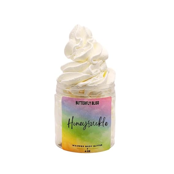 Honeysuckle Whipped Body Butter Soft Floral Scented Moisturizer Natural Shea, Mango & Coconut Oils Vegan, Paraben-Free Skincare for Women 4 oz Jar