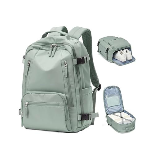 SEAFEW Carry On Backpack, Travel Backpack for Women Men Flight Approved, Personal Item Travel Bag for Airplanes, 14-15.6 Inch Laptop Business Backpack, Casual Daypack Gym Hiking Bakpack Green