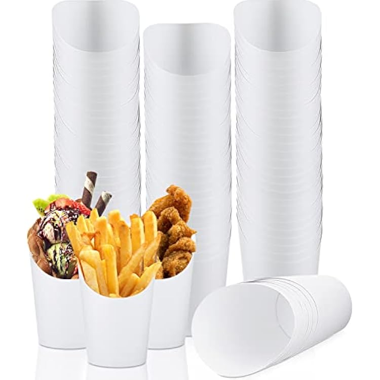 150 Pieces French Fries Holder Charcuterie Cups Disposable Take out French Fry Cups Waffle Paper Popcorn Boxes Sandwich Paper Cones Holder for Christmas Wedding Birthday Party 150 Pcs, 14 oz