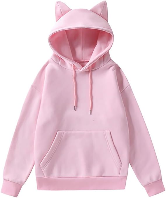Cat Ear Hooded Sweatshirt Pullover Hoodie with Pocket Fleece Lined for Fall