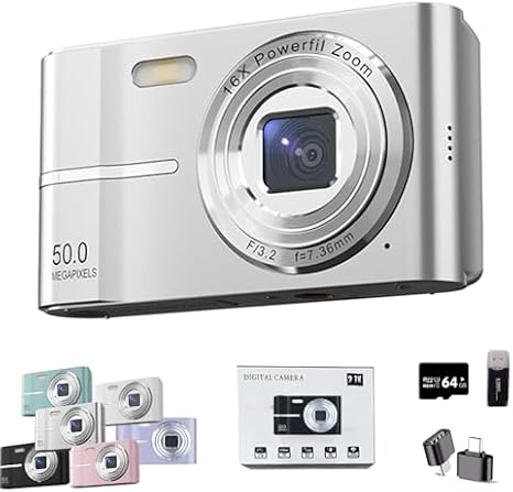 2000s Camera, 2000's Aesthetic Digital Camera, 50MP, Anti-Shake FHD 1080p Compact Camera for Photography, 2.4 Inch LCD Screen,16x Digital Zoom (Silver)