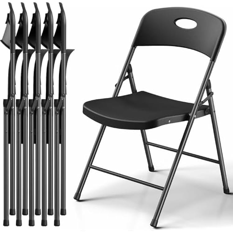 Folding Chairs 6 Pack, Outdoor Folding Chairs for Outside Indoor, Portable 350 lbs Capacity Heavy Duty Plastic Metal Foldable Chairs Commercial Seating for Picnic, Party, Patio, Black