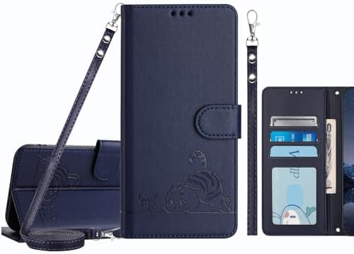 IVY Mi 11 Ultra PU Leather Flip Cover Wallet Case [Lazy Cat][Wrist & Neck Strap][Card Holder][Kickstand] for Xiaomi 11 Ultra 5G Case - Blue