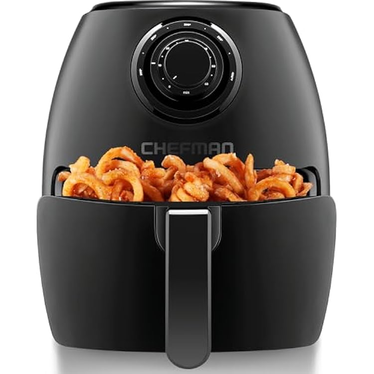 CHEFMAN Small Air Fryer Healthy Cooking, 3.6 Qt, Nonstick, User Friendly and Dual Control Temperature, w 60 Minute Timer & Auto Shutoff, Dishwasher Safe Basket, Matte Black, Cookbook Included