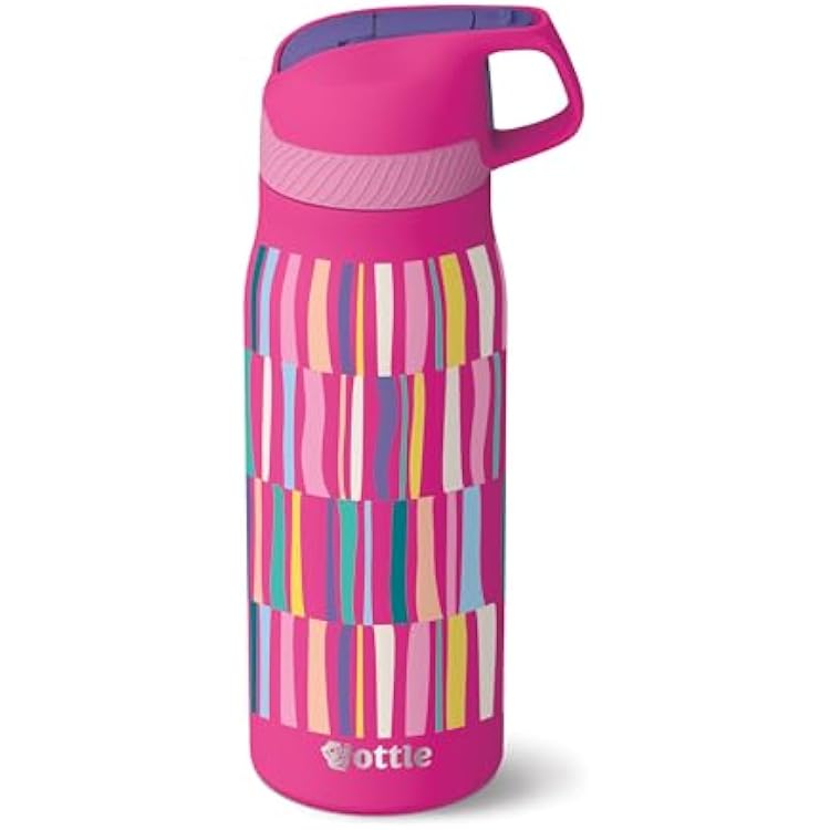 Ottle Cove Cruiser Stainless Steel Water Bottle - 24 oz Insulated Flask with Leak Proof Lid BPA-Free - Reusable Gym Water Bottle for Travel, Camping & Sports - Candy Stripes Allover