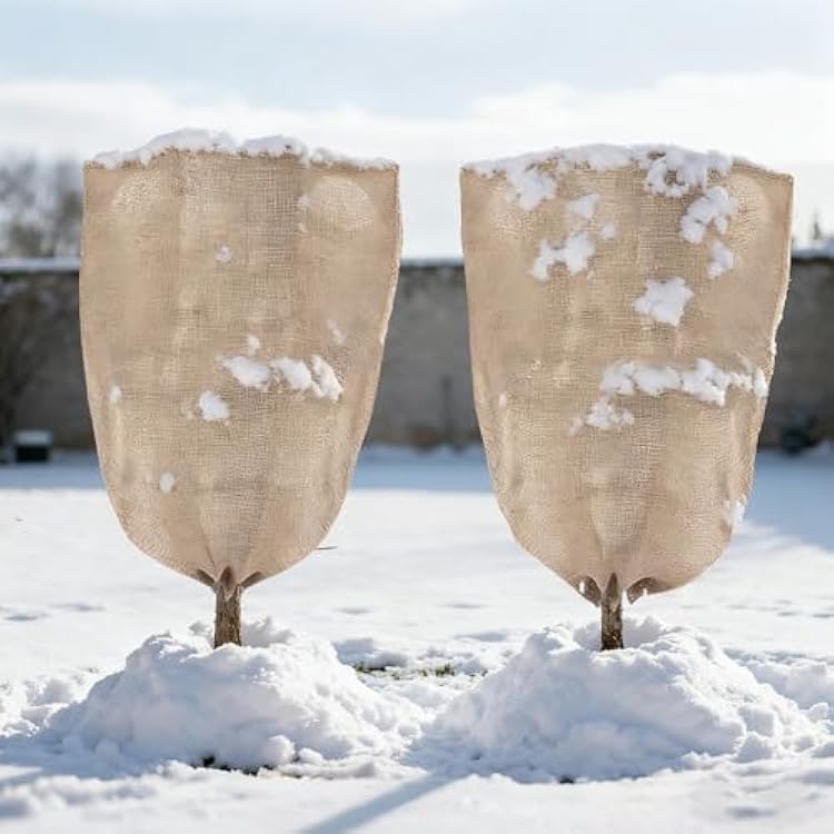 ANPHSIN Burlap Plant Covers Freeze Protection for Patio Winterizing - 2pcs 3240 Winter Frost Protector with Drawstring, Reusable Tree Freeze Blanket for Garden Bushes