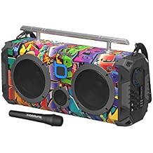 Bumpboxx Bluetooth Portable Speaker Boombox Flare8 NYC Graffiti | Retro Boombox with Bluetooth Speaker | Rechargeable Lithium Battery | Includes Wireless Microphone, Carrying Strap & Remote Control