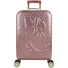 Disney Minnie Mouse 20 Inch Carry On Rolling Luggage, Rose Gold Hardshell Spinner Suitcase with 8 Wheels, Retractable Handle, Valet Straps & Zippered Packing Curtain, Expandable, Officially Licensed