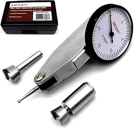 Professional Dial Test Indicator 0-0.03 Range, 0.0005 Graduation Hardened Steel All-Metal Body with Dual Dovetail Mount (3/8 & 5/32), Machinist Gauge in Storage Case