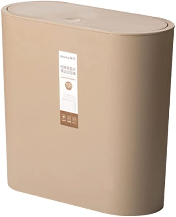 Trash Can Slim Plastic Trash Can with Lid,Simple Garbage Can,Small Rectangular Press Garbage Container Bin for Bathroom,Bedroom,Kitchen Wastebasket (Color : Khaki)
