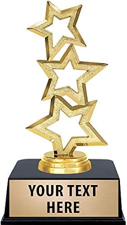 Crown Awards Gold Star Trophies with Custom Engraving, 6" Personalized Three Stars Recognition Trophy On Black Base Prime