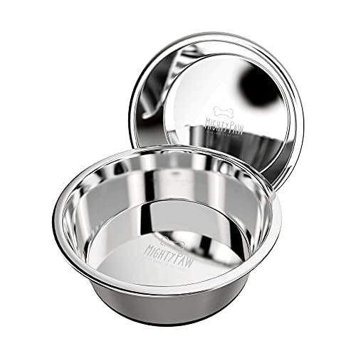 Mighty Paw Stainless Steel Dog Bowls - Pack of 2 - Non-Slip Bottom - No Spill Design - Dishwasher Safe - Suitable for All Pet Breeds - Safe Dog Food and Water Bowl - Steel Set - Large - 8.5