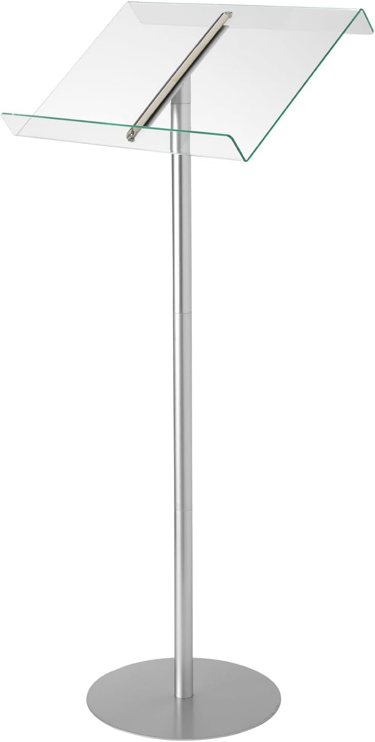 Deflecto Lectern without Ring Binder Floor Stand – SilverClear - Acrylic Sign Holder - Base Stand for Speech - Music Stands