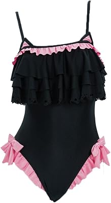 haikyuu Women Goth Cat Swimsuit Ruffle Flounce One Piece Swimsuit Tummy Control Bathing Suit