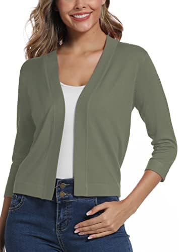 EXCHIC Women's 3/4 Sleeve Lightweight Cropped Cardigan Sweaters Open Front Bolero Short Shrugs for Dresses