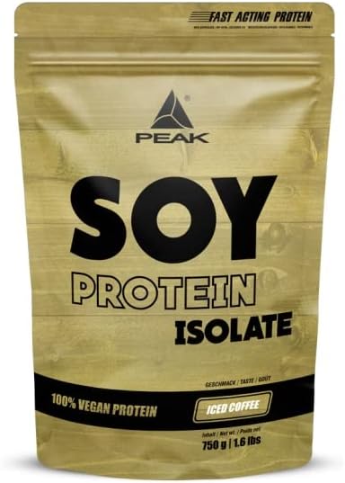 PEAK Soy Protein Isolate - 750g Flavour Iced Coffee I 25 Servings I Powder I Protein Source: Soy, Plant-Based Protein I GMO - Free I high EAA Content I Muscle Growth I Gluten-Free