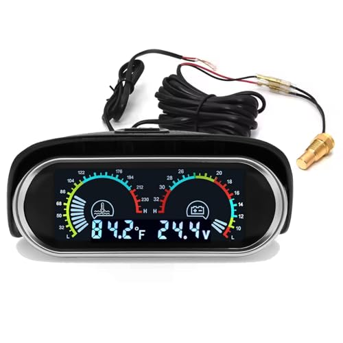 Digital 2-in-1 Water Temp & Voltage Gauge Set with 18 NPT Sensor for Car, Truck, Marine, RV