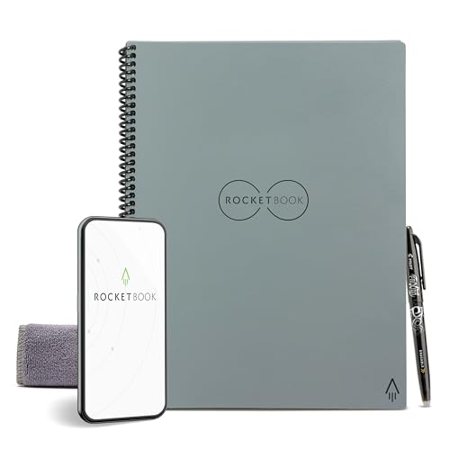 Rocketbook Core Reusable Spiral Notebook, Letter Size 8.5x11, Gray - Dotted Pages, App-Connected, Erasable, Durable Cover, Ideal for School, Work, and Creative Projects