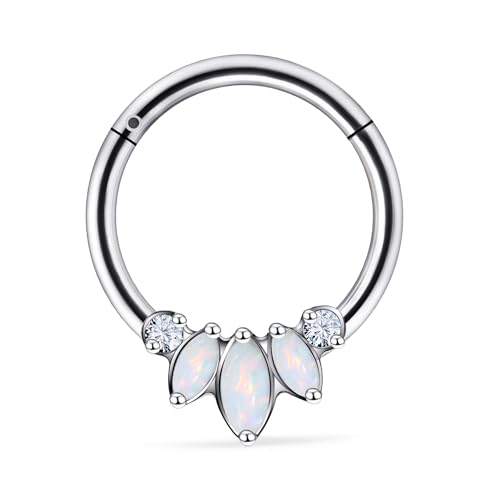 Vsnnsns G23 Titanium Septum Rings 16G 18G 20G Daith Piercing Jewelry Clicker Septum Jewelry CZ Opal Septum Rings Daith Earrings Piercing Jewelry Hoops For Women Men