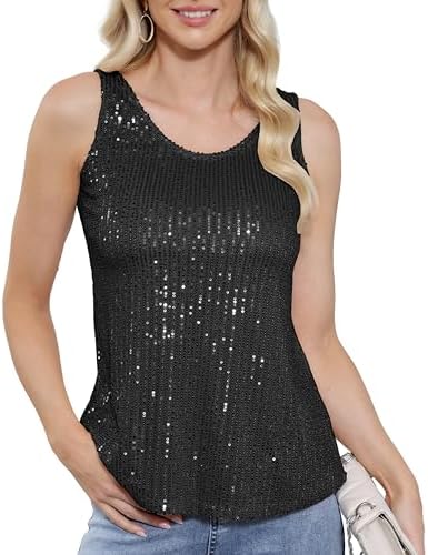MINIDORA Women's Sequin Tops Sparkly Dressy Party Vests Glitter Sleeveless Shirts