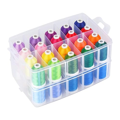 Simthread 40-Color Embroidery Thread Kit 40 Spools 550 Yards Each, 40WT Polyester Thread with 2-Layer Stackable Box, Bobbins & Tools Compatible with Brother, Janome, Babylock and More