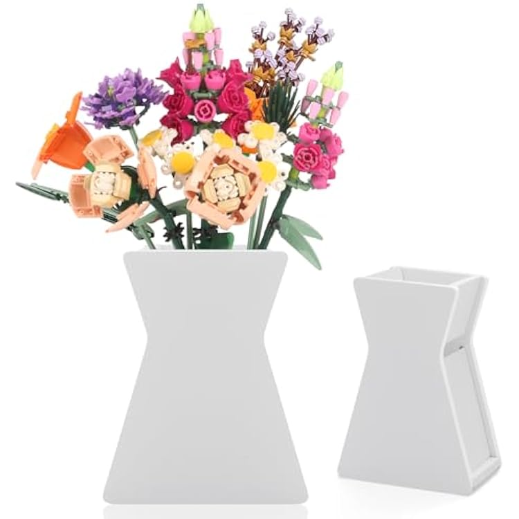 Vase for Lego Flowers,Display Stand Compatible with Lego Flower Bouquet Building Set,Botanical Collection,Roses,Tulips,Sunflowers - Stable Inverted Triangle Design for Home Decor GiftWhite