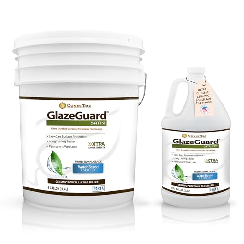 CoverTec GlazeGuard Satin Floor Sealer Wall Sealer for Ceramic, Porcelain, Stone Tile Surfaces 4 Gal -Prof Grade 2 Part Kit
