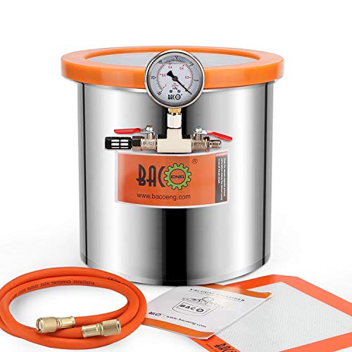 BACOENG 3 Gallon Tempered Glass Lid Vacuum Chamber, Stainless Steel Degassing Chamber Kit for Stabilizing Wood, Degassing Silicones, Epoxies and Essential Oils