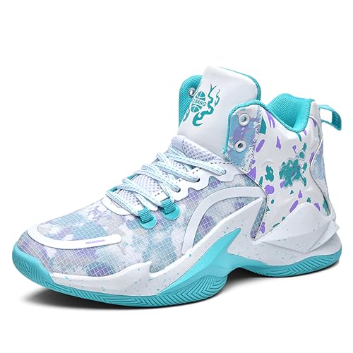 Mens High-Top Basketball Shoes Anti-Slip and Wear-Resistant Soles Running Shoes Graffiti Design Fashionable Sports Shoes