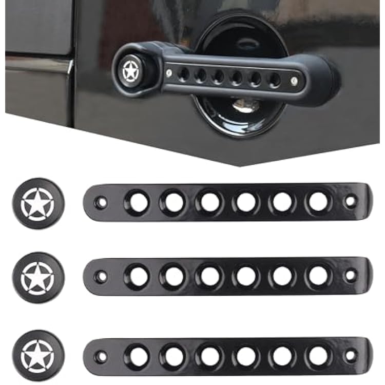Black Door Handle Inserts  Star Push Button Covers Compatible with 2007-2017 Wrangler JK Sahara Rubicon 2-DoorNOT for 2018 JL Models
