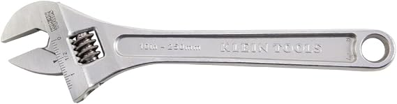 Klein Tools 507-10 Adjustable Wrench, Extra Capacity Jaw Forged Drive Wrench with High Polish Chrome Finish, 10-Inch