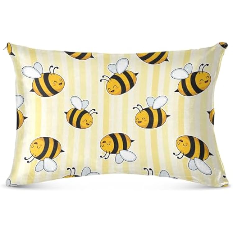 Bee Stripe Yellow Pillowcase for Hair and Skin Body Queen Size 20X 30 Pillowcase Covers with Zipper for Sleeping