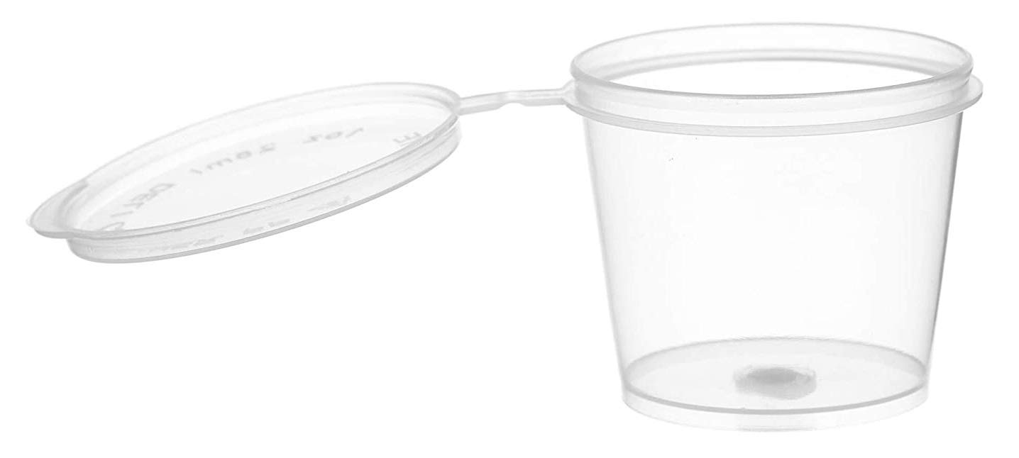 EcoQuality [50 Pack] 1 Oz Leak Proof Plastic Condiment Souffle Containers with Attached Lids - Portion Cups with Hinged Lid Perfect for Sauces, Samples, Slime, Jello Shot, Food Storage & More